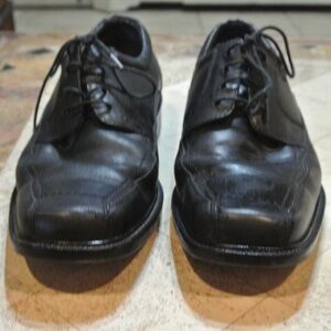 MENS SIZE 9 BLACK LEATHER JOHNSON & MURPHY TIE DRESS SHOES
